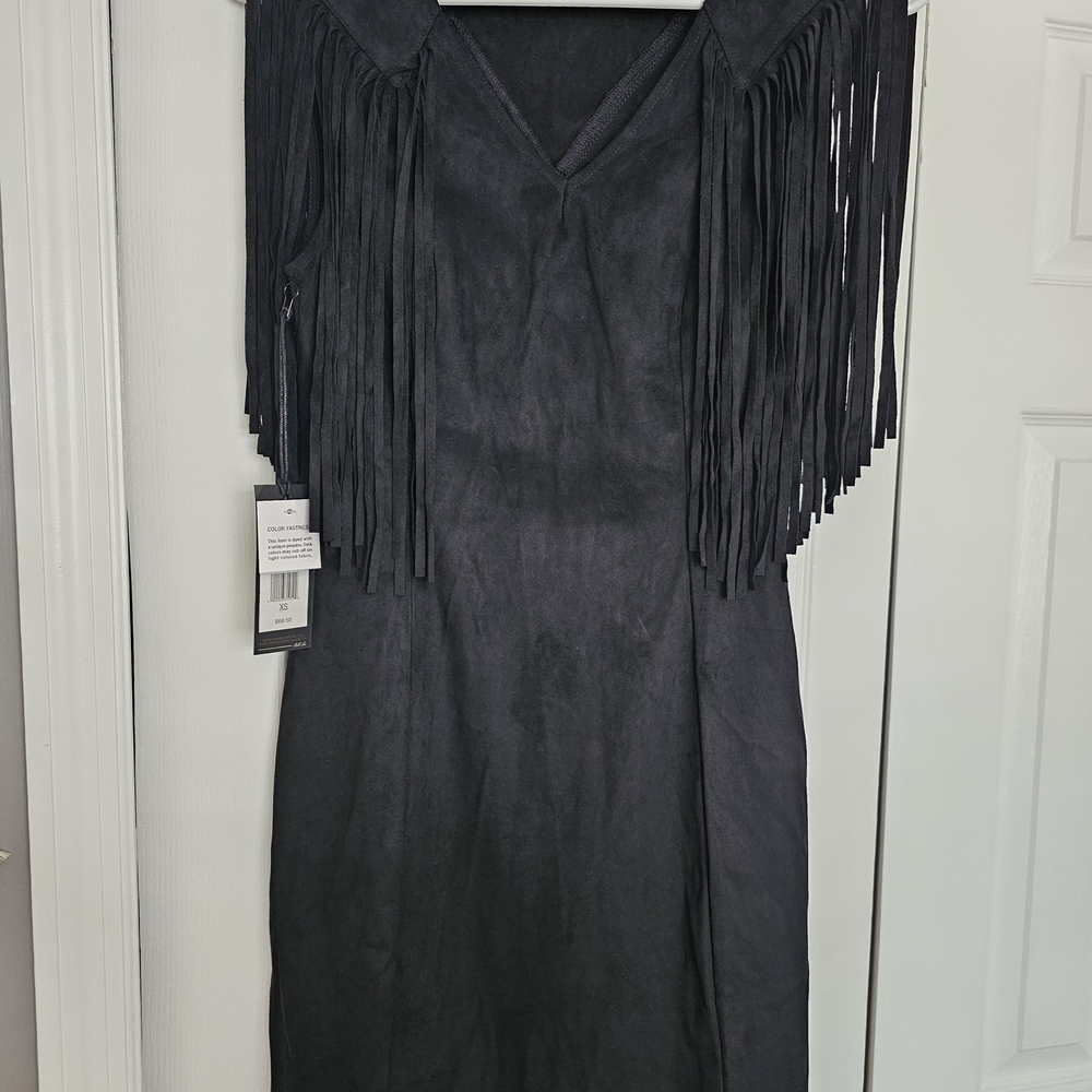 NWT Elegant Black Suede Fringe Dress